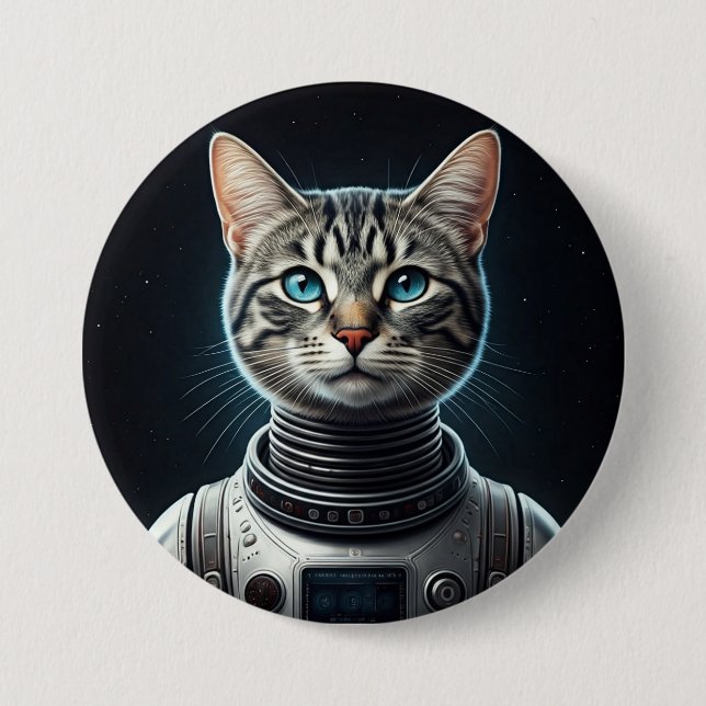 Macaron Rond 7,6 Cm Chat spatial (Devant)