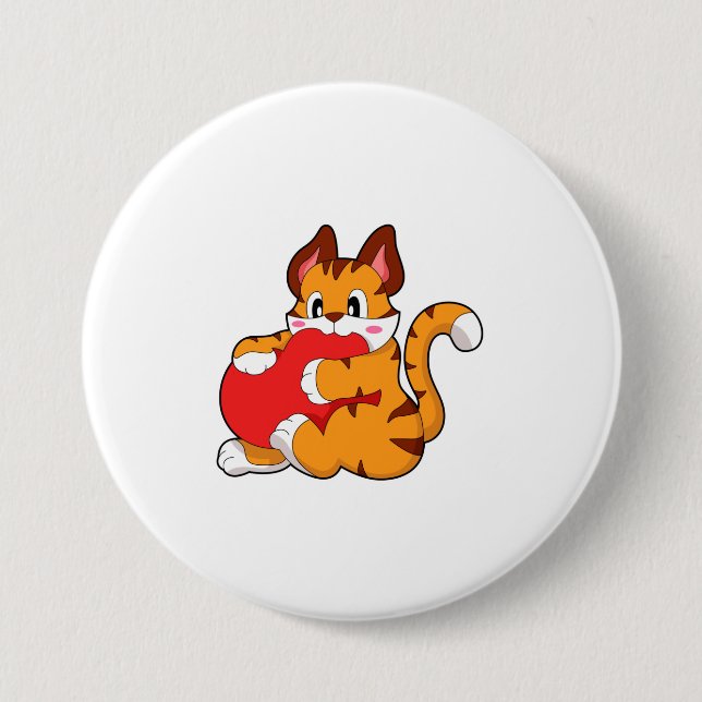 Macaron Rond 7,6 Cm Chat tigre à l'amour avec coeur.PNG (Devant)