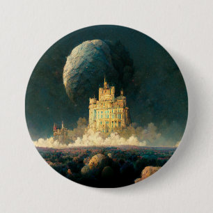 Macaron Rond 7,6 Cm Château Aux Bords Du Monde Imaginaire Sci-Fi