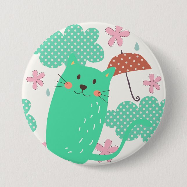 Macaron Rond 7,6 Cm Chats en pluie (Devant)