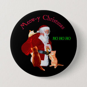 Macaron Rond 7,6 Cm Chats et Père Noël