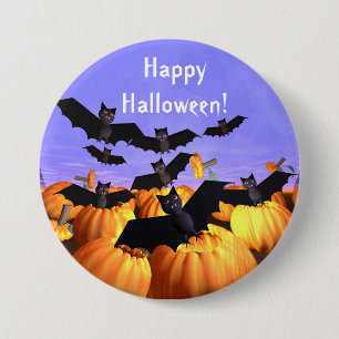 Macaron Rond 7,6 Cm Chauves-souris d'Halloween et Citrouilles