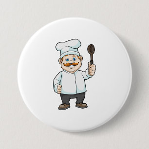 Macaron Rond 7,6 Cm Chef avec casquette et cuillère à soupe du chef