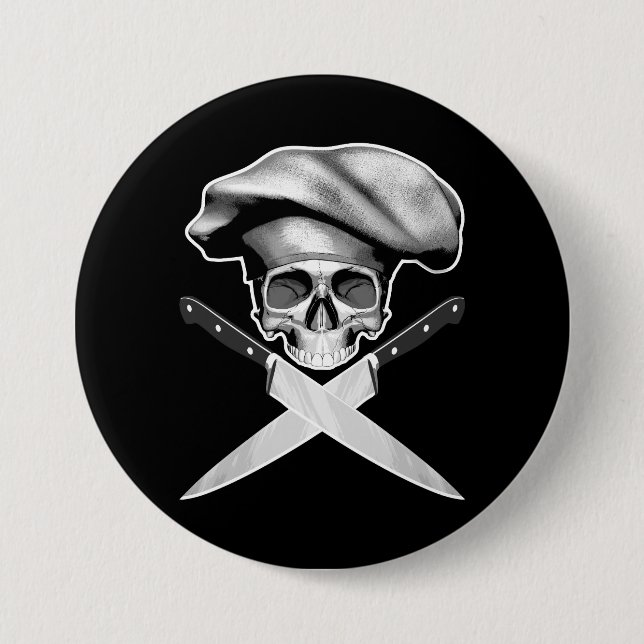 Macaron Rond 7,6 Cm Chef Skull n Knives (Devant)