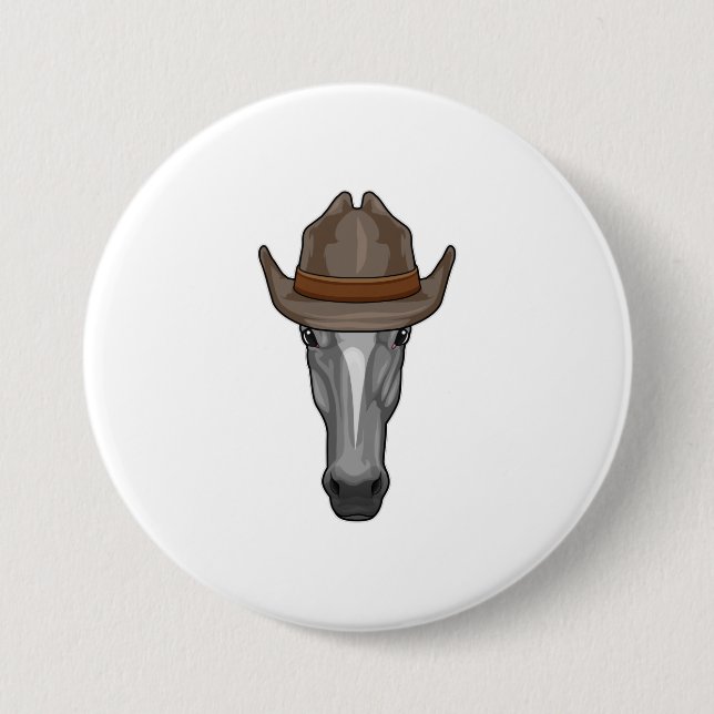 Macaron Rond 7,6 Cm Cheval comme Cowboy avec Casquette (Devant)