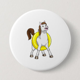 Macaron Rond 7,6 Cm Cheval comme nageur avec Lifebouy