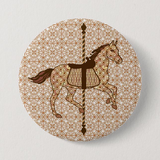 Macaron Rond 7,6 Cm Cheval de carrousel - Chocolat Brown et Tan (Devant)