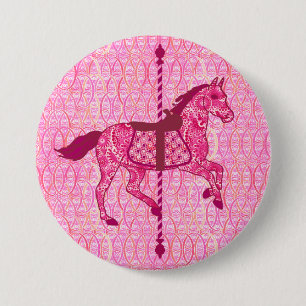 Macaron Rond 7,6 Cm Cheval de carrousel - Fuchsia rose