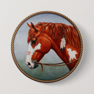 Macaron Rond 7,6 Cm Cheval de guerre indien de l'Amérique du Châtonnie