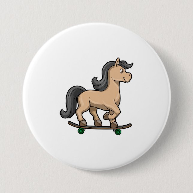 Macaron Rond 7,6 Cm Cheval en Patinage avec Skateboard (Devant)