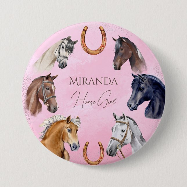 Macaron Rond 7,6 Cm Chevaux équestre élégante fête d'anniversaire fave (Devant)