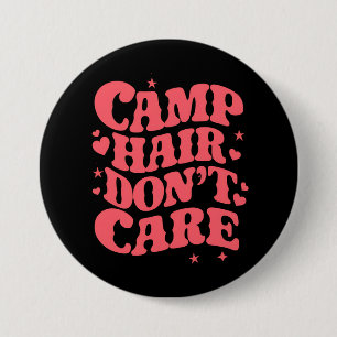 Macaron Rond 7,6 Cm Cheveux de camping, on s'en fiche, filles de campi