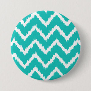 Macaron Rond 7,6 Cm Chevrons d'Ikat - turquoise et blanc