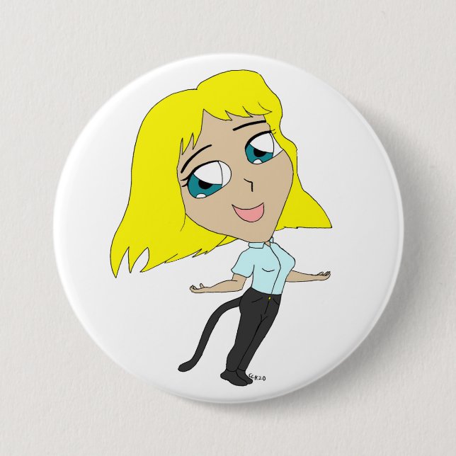 Macaron Rond 7,6 Cm chibi fille avec une queue (Devant)