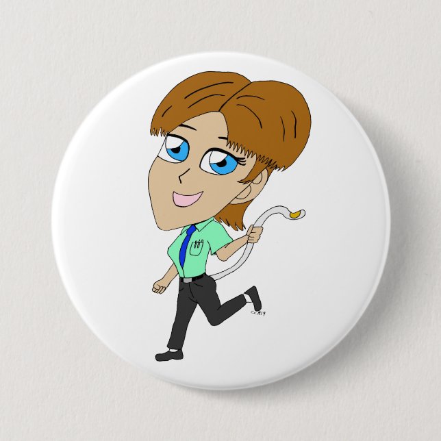 Macaron Rond 7,6 Cm chibi fille avec une queue (Devant)