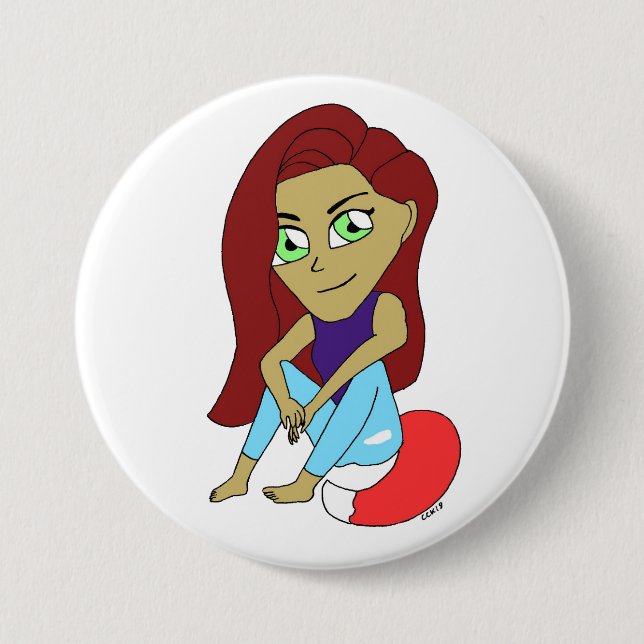Macaron Rond 7,6 Cm chibi foxy fille (Devant)