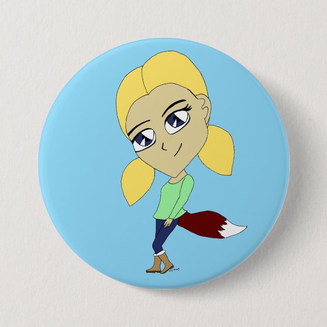 Macaron Rond 7,6 Cm chibi foxy fille (Devant)
