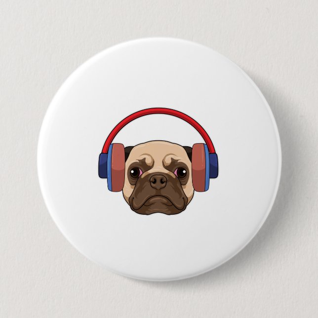 Macaron Rond 7,6 Cm Chien à la musique avec casque (Devant)