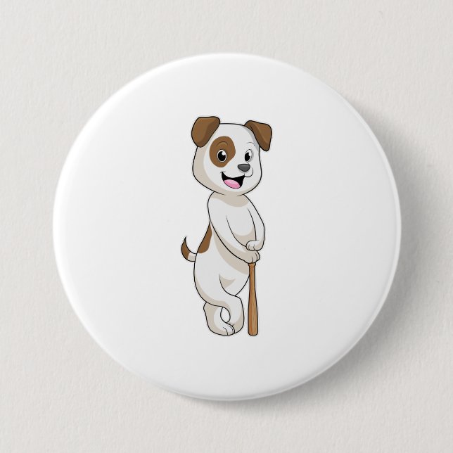 Macaron Rond 7,6 Cm Chien au baseball avec batte de baseball (Devant)