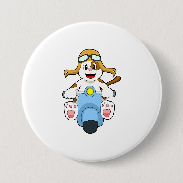Macaron Rond 7,6 Cm Chien comme Biker avec Scooter.PNG (Devant)