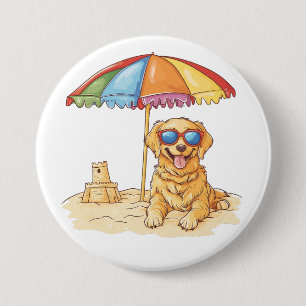 Macaron Rond 7,6 Cm Chien de plage Golden Retriever