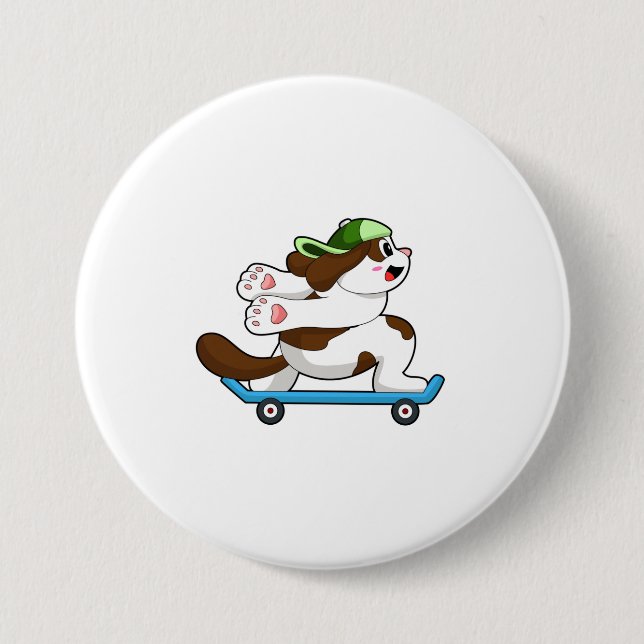 Macaron Rond 7,6 Cm Chien en Skate avec Skateboard (Devant)