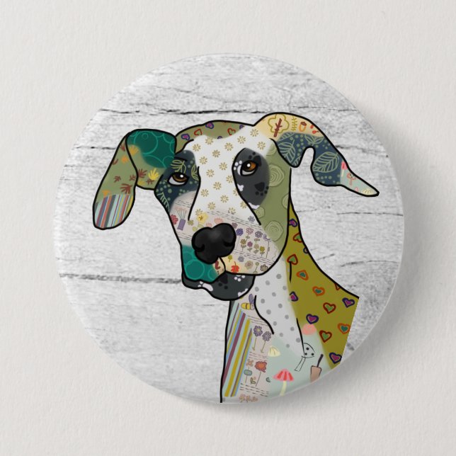 Macaron Rond 7,6 Cm chien patchwork (Devant)