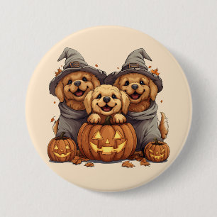 Macaron Rond 7,6 Cm Chiens de l'Halloween Golden Retriever Jack-o'-lan