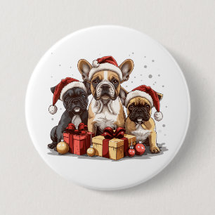 Macaron Rond 7,6 Cm Chiens de Noël Français Chiens de Noël
