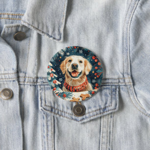 Macaron Rond 7,6 Cm Chiens de Noël Golden Retriever