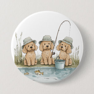 Macaron Rond 7,6 Cm Chiens Goldendoodle à la pêche