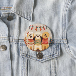 Macaron Rond 7,6 Cm Chiens Labrador Retriever de Noël