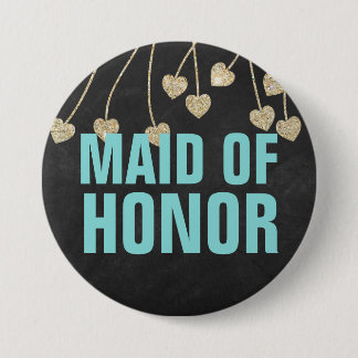 Macaron Rond 7,6 Cm Chimmery Chic Maid of Honor Button Pin (bleu)