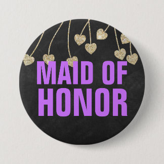 Macaron Rond 7,6 Cm Chimmery Chic Maid of Honor Button Pin (violet)