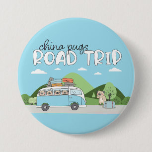 Macaron Rond 7,6 Cm China Pugs Road Trip
