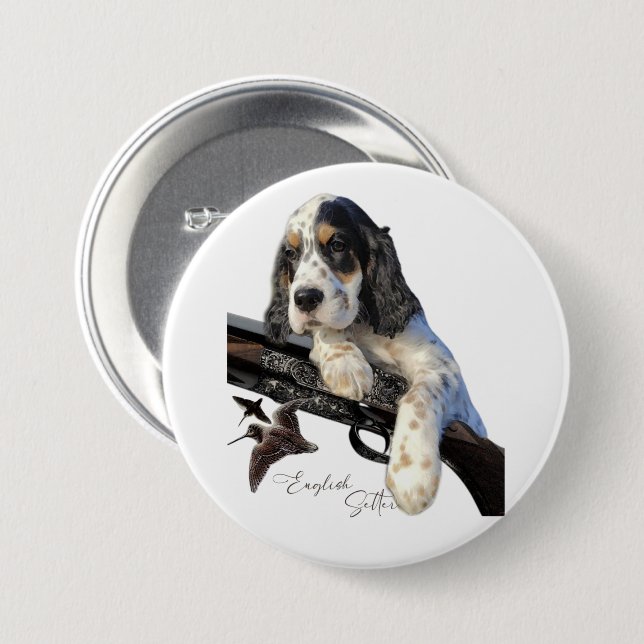 Macaron Rond 7,6 Cm Chiot anglais Setter (Devant & derrière)