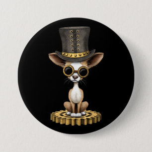 Macaron Rond 7,6 Cm Chiot mignon de chiwawa de Steampunk, noir