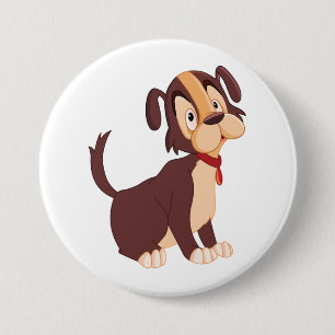 Macaron Rond 7,6 Cm Chiote Brun Assis Chien Doux Heureux