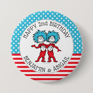 Macaron Rond 7,6 Cm Chose Un Chose Deux Anniversaire de Jumeaux