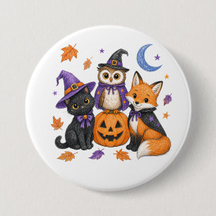 Macaron Rond 7,6 Cm Chouette Renard Chat Noir Citrouille Art