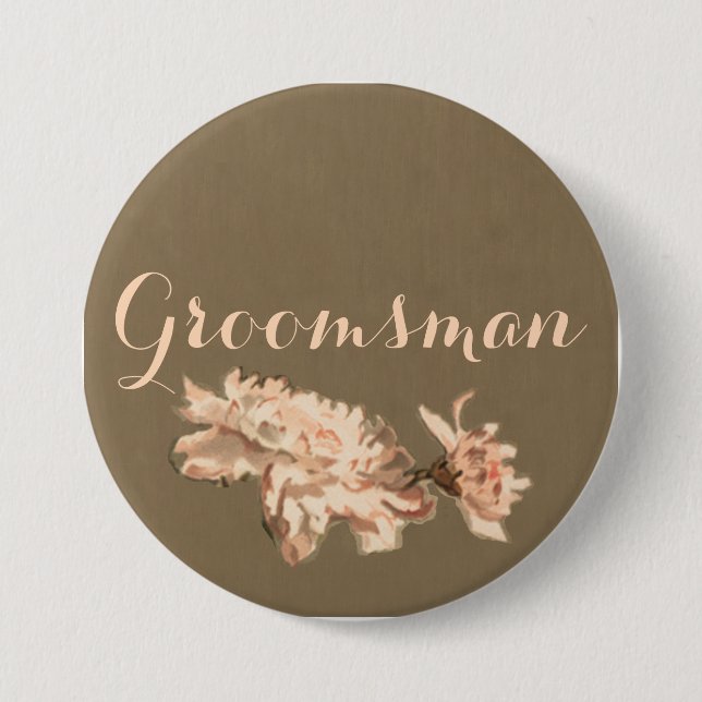 Macaron Rond 7,6 Cm Chrysanthèmes dans une bouteille Groomsman Button (Devant)