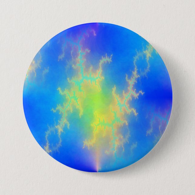 Macaron Rond 7,6 Cm Ciel bleu et boulons de foudre jaune doré (Devant)