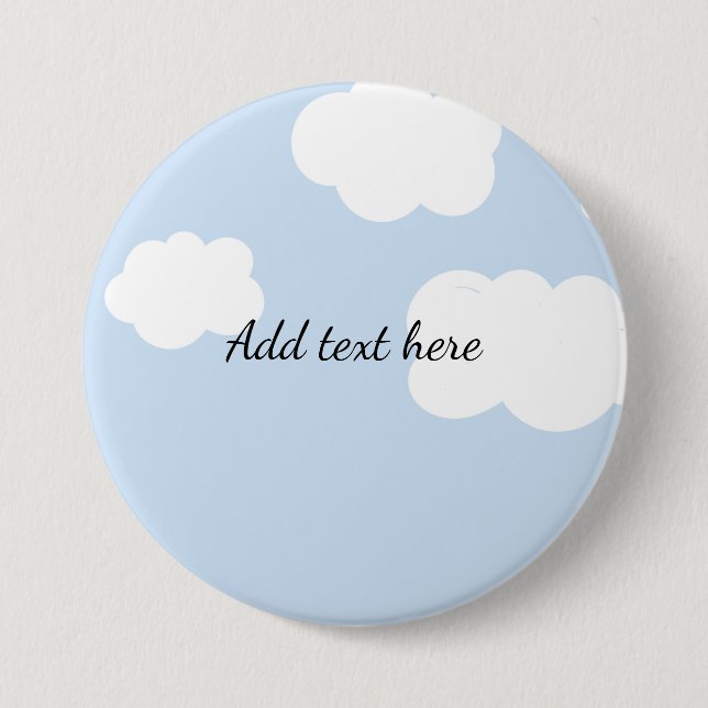 Macaron Rond 7,6 Cm Ciel Bleu, Modèle de nuages Blancs Fluffants, (Devant)