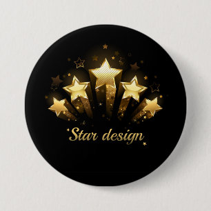 Macaron Rond 7,6 Cm Cinq étoiles d'or en noir