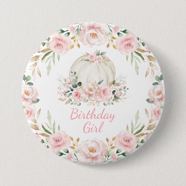 Macaron Rond 7,6 Cm Citrouille Anniversaire Fille rose Blush Automne F (Devant)