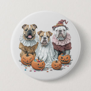 Macaron Rond 7,6 Cm Citrouille des Bulldogs anglais d'Halloween