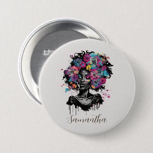 Macaron Rond 7,6 Cm Classe Florale Afro Femme