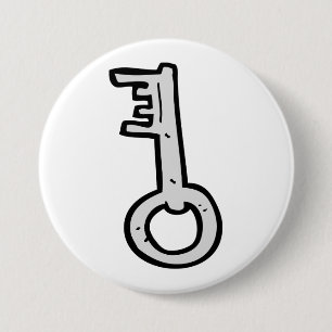 Macaron Rond 7,6 Cm Clé squelette vintage dessinée à la main argent an