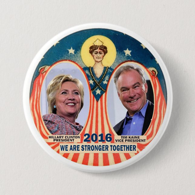 Macaron Rond 7,6 Cm Clinton/Kaine 2016 (Devant)