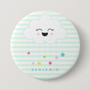 Macaron Rond 7,6 Cm Cloud doux à rire - Bouton vert rayé